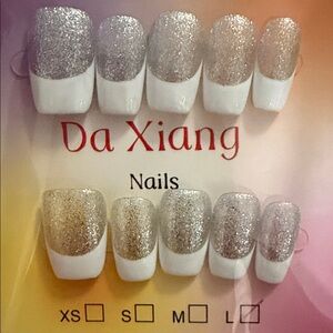 Glitter and White French  handmade Press-On Nails